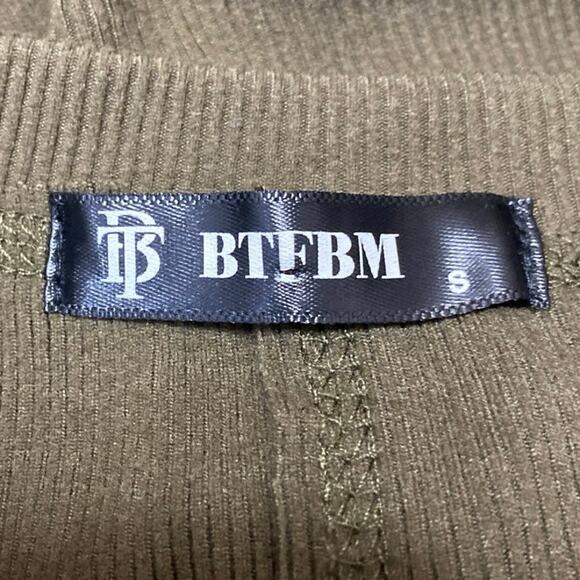 BTFBM Women's Olive Green Rib Knit V-neck Long Sleeve Pocket Sweatshirt Top Sz S - Picture 3 of 3